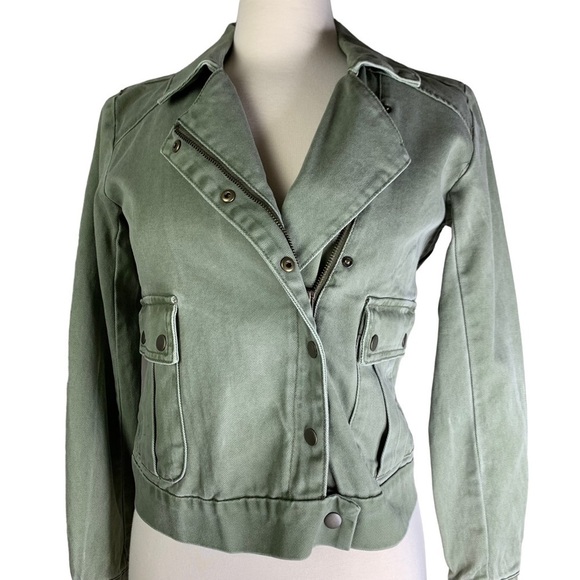 Jessica Simpson Fatigue Green Crop Denim Jacket Snaps & Zip Closure New Sz Small - Picture 6 of 16